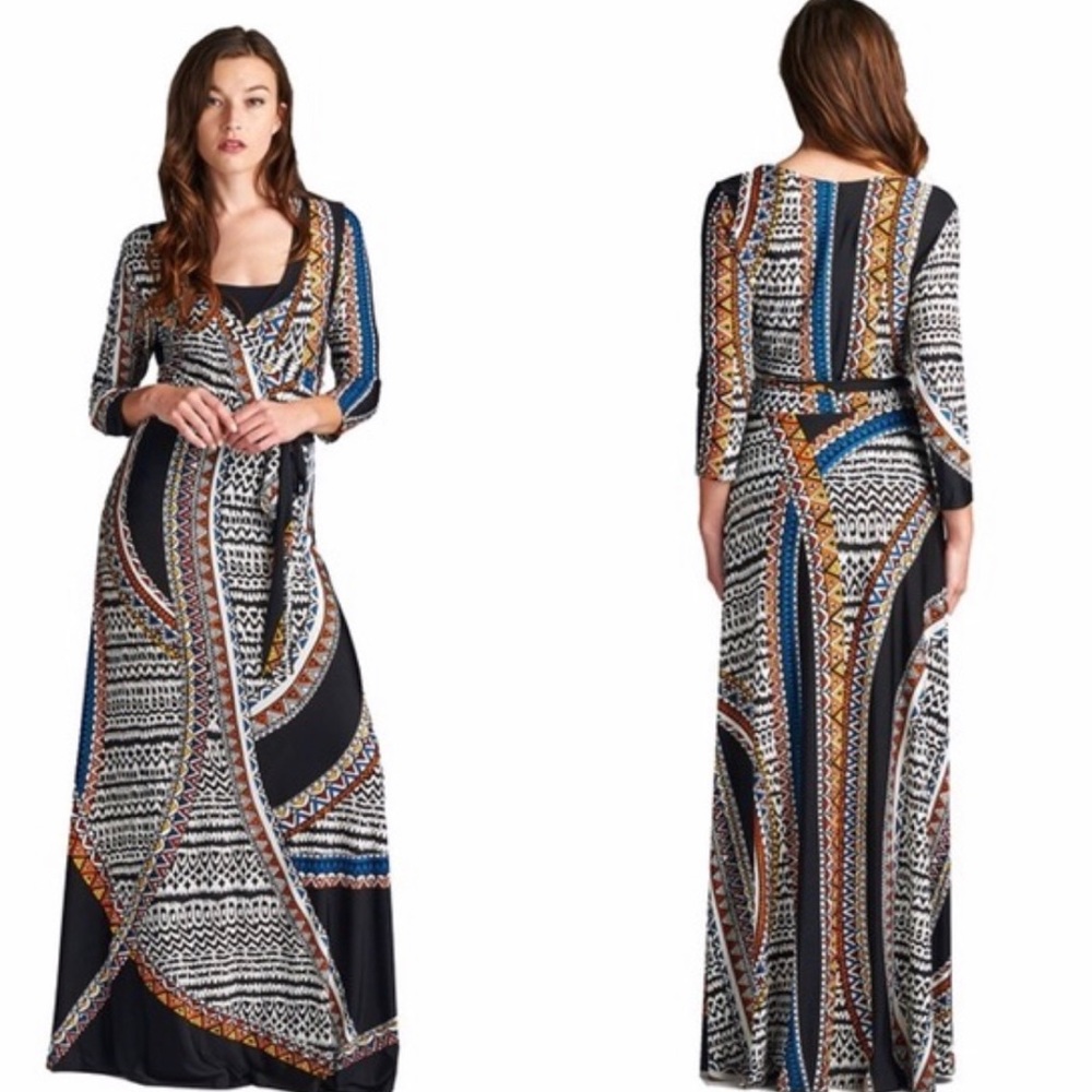 New Bohemian Long Maxi Dress Medium Black White